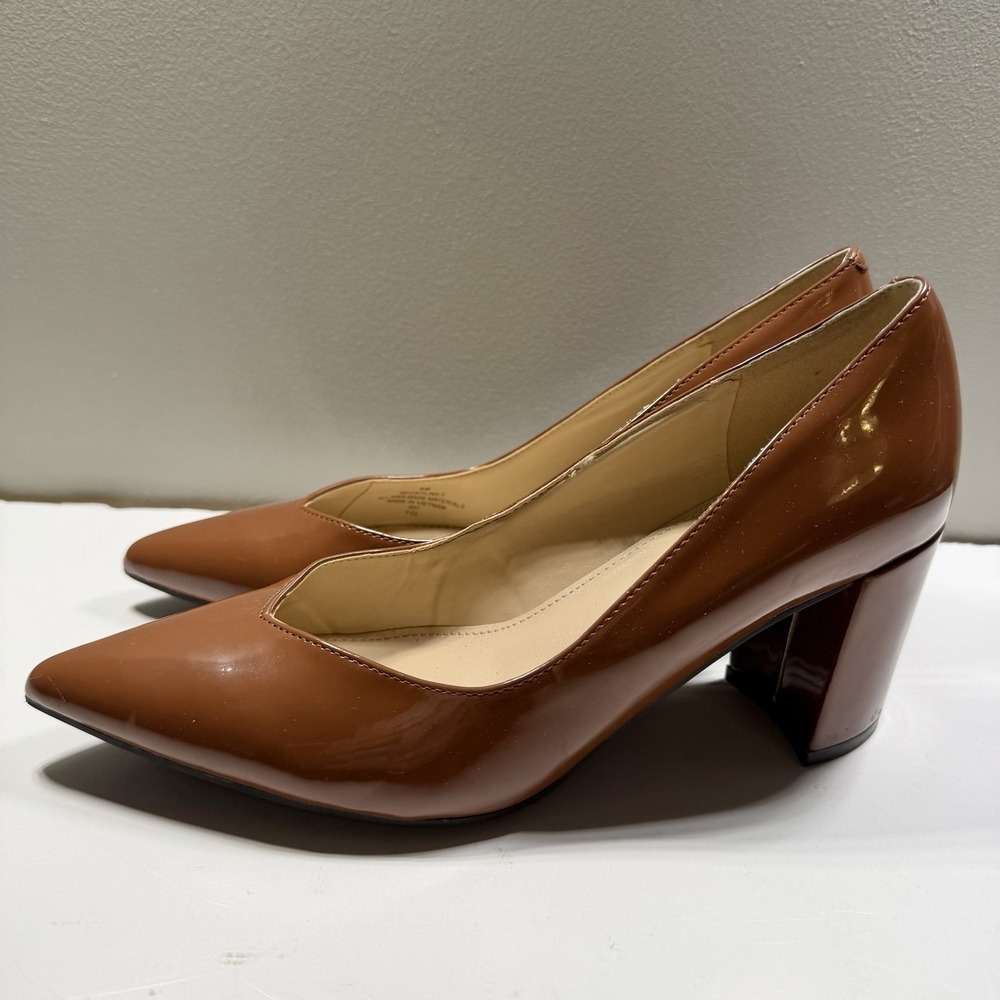 Marc Fisher Caitlin Brown Patent Block Heels Sz 8